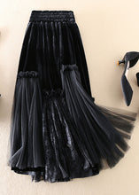 Load image into Gallery viewer, Boutique Black Silk Velour Patchwork Tulle Skirt Spring