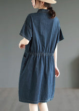 Load image into Gallery viewer, Boutique Blue Button Drawstring Pockets Patchwork Denim Mid Dress Summer