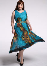 Load image into Gallery viewer, Boutique Blue O-Neck Print Tunic Chiffon Maxi Beach Dresses Sleeveless