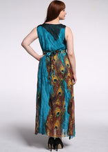 Load image into Gallery viewer, Boutique Blue O-Neck Print Tunic Chiffon Maxi Beach Dresses Sleeveless