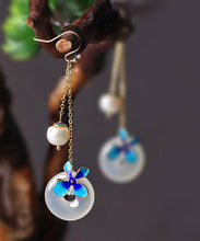 Load image into Gallery viewer, Boutique Blue Overgild Cloisonne Pearl Agate Drop Earrings