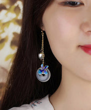 Load image into Gallery viewer, Boutique Blue Overgild Cloisonne Pearl Agate Drop Earrings