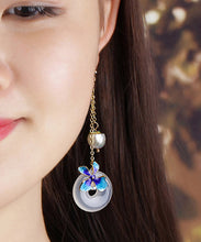 Load image into Gallery viewer, Boutique Blue Overgild Cloisonne Pearl Agate Drop Earrings