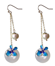 Load image into Gallery viewer, Boutique Blue Overgild Cloisonne Pearl Agate Drop Earrings