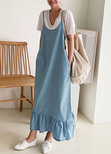 Load image into Gallery viewer, Boutique Blue Ruffled Patchwork Denim Spaghetti Strap Dress Summer