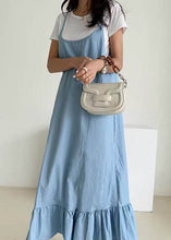 Load image into Gallery viewer, Boutique Blue Ruffled Patchwork Denim Spaghetti Strap Dress Summer