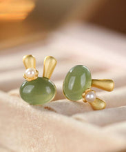 Load image into Gallery viewer, Boutique Cyan Sterling Silver Overgild Jade Resin Little Rabbit Stud Earrings