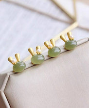 Load image into Gallery viewer, Boutique Cyan Sterling Silver Overgild Jade Resin Little Rabbit Stud Earrings