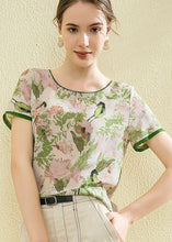 Load image into Gallery viewer, Boutique Green O-Neck Print Silk Shirt Tops Summer