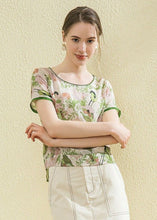 Load image into Gallery viewer, Boutique Green O-Neck Print Silk Shirt Tops Summer