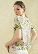 Load image into Gallery viewer, Boutique Green O-Neck Print Silk Shirt Tops Summer