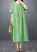 Load image into Gallery viewer, Boutique Green V Neck Patchwork Linen Robe Dresses Butterfly Sleeve