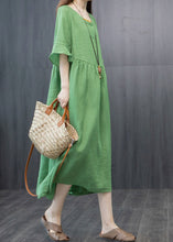 Load image into Gallery viewer, Boutique Green V Neck Patchwork Linen Robe Dresses Butterfly Sleeve