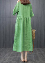 Load image into Gallery viewer, Boutique Green V Neck Patchwork Linen Robe Dresses Butterfly Sleeve