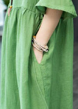 Load image into Gallery viewer, Boutique Green V Neck Patchwork Linen Robe Dresses Butterfly Sleeve