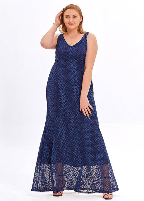 Boutique Navy Backless Patchwork Lace Spaghetti Strap Dresses Sleeveless