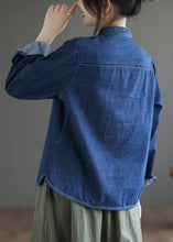 Load image into Gallery viewer, Boutique Navy O-Neck Asymmetrical Patchwork Button Denim Shirt Spring