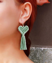 Load image into Gallery viewer, Boutique Pink Cotton Thread Hand Knitting Tassel Love Drop Earrings