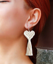 Load image into Gallery viewer, Boutique Pink Cotton Thread Hand Knitting Tassel Love Drop Earrings