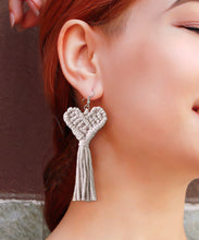 Load image into Gallery viewer, Boutique Pink Cotton Thread Hand Knitting Tassel Love Drop Earrings