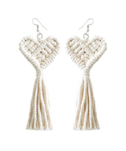 Load image into Gallery viewer, Boutique Pink Cotton Thread Hand Knitting Tassel Love Drop Earrings