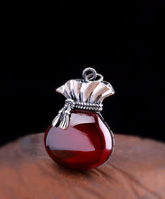 Load image into Gallery viewer, Boutique Pomegranate Red Sterling Silver Chalcedony Money Bag Pendant Necklace