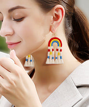 Load image into Gallery viewer, Boutique Red Thread Hand Knitting Tassel Rainbow Drop Earrings