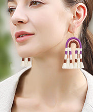 Load image into Gallery viewer, Boutique Red Thread Hand Knitting Tassel Rainbow Drop Earrings