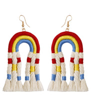 Load image into Gallery viewer, Boutique Red Thread Hand Knitting Tassel Rainbow Drop Earrings