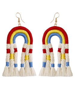 Boutique Red Thread Hand Knitting Tassel Rainbow Drop Earrings