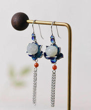 Load image into Gallery viewer, Boutique White Sterling Silver Inlaid Agate Cloisonne Lotus Drop Earrings