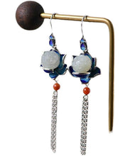 Load image into Gallery viewer, Boutique White Sterling Silver Inlaid Agate Cloisonne Lotus Drop Earrings