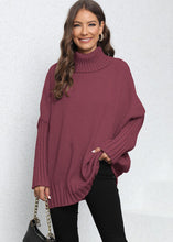 Load image into Gallery viewer, Boutique Wine Red Peter Pan Collar Thick Patchwork Knit Sweater Fall