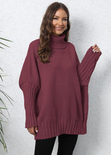 Load image into Gallery viewer, Boutique Wine Red Peter Pan Collar Thick Patchwork Knit Sweater Fall