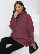 Load image into Gallery viewer, Boutique Wine Red Peter Pan Collar Thick Patchwork Knit Sweater Fall