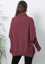 Load image into Gallery viewer, Boutique Wine Red Peter Pan Collar Thick Patchwork Knit Sweater Fall