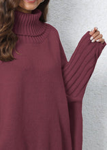 Load image into Gallery viewer, Boutique Wine Red Peter Pan Collar Thick Patchwork Knit Sweater Fall