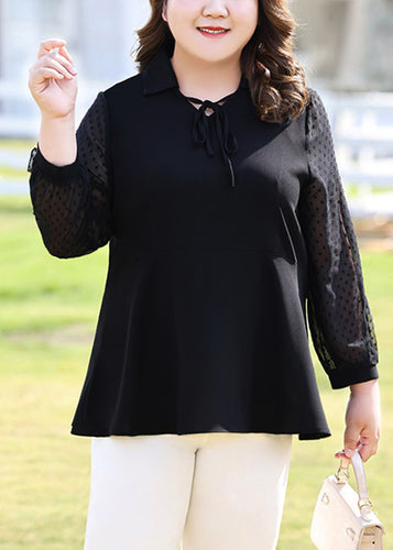 Brief Black Dot Patchwork Chiffon Shirt Long Sleeve