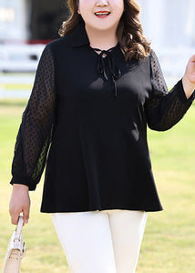 Brief Black Dot Patchwork Chiffon Shirt Long Sleeve