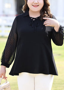 Brief Black Dot Patchwork Chiffon Shirt Long Sleeve