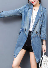 Load image into Gallery viewer, Brief Denim Blue Notched Patchwork Button Cotton Long Coat Spring