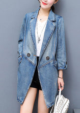 Load image into Gallery viewer, Brief Denim Blue Notched Patchwork Button Cotton Long Coat Spring