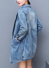 Load image into Gallery viewer, Brief Denim Blue Notched Patchwork Button Cotton Long Coat Spring