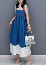 Load image into Gallery viewer, Brief Denim Blue Slash Neck Patchwork Cinched Button Maxi Dress Summer