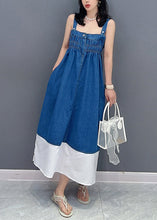 Load image into Gallery viewer, Brief Denim Blue Slash Neck Patchwork Cinched Button Maxi Dress Summer