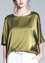 Load image into Gallery viewer, Brief Green O-Neck Solid Silk T Shirt Half Sleeve