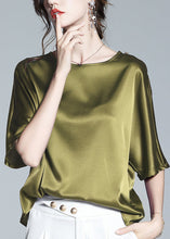 Load image into Gallery viewer, Brief Green O-Neck Solid Silk T Shirt Half Sleeve