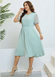 Brief Light Green O-Neck Patchwork Button Chiffon Maxi Dress Summer