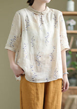 Load image into Gallery viewer, Brief Peter Pan Collar Print Button Low High Design Linen Shirt Half Sleeve