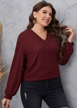 Load image into Gallery viewer, Brief Red V Neck Patchwork Cotton Shirts Tops Long Sleeve